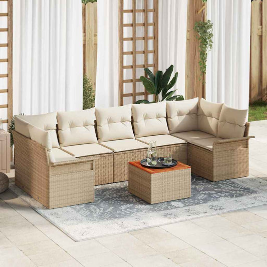 Set Divano da Giardino 8 pcs Beige e Crema polyrattan