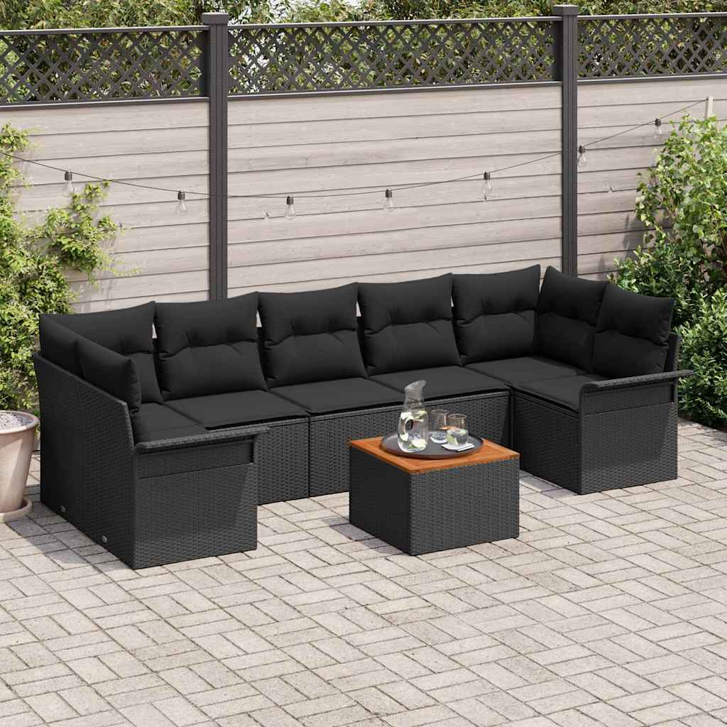 Set Divano da Giardino 8 pz 7-Numero di posti Nero polyrattan