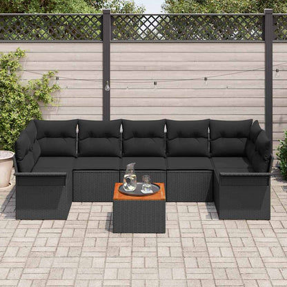 Set Divano da Giardino 8 pz 7-Numero di posti Nero polyrattan