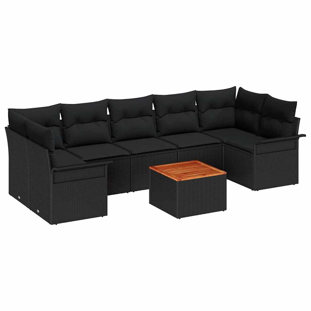 Set Divano da Giardino 8 pz 7-Numero di posti Nero polyrattan