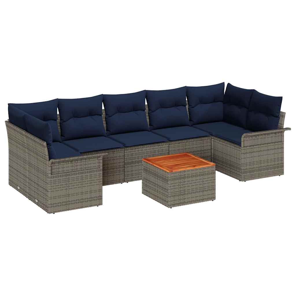 Set Divano da Giardino 8 pcs Grigio e Blu Navy polyrattan | homemem39