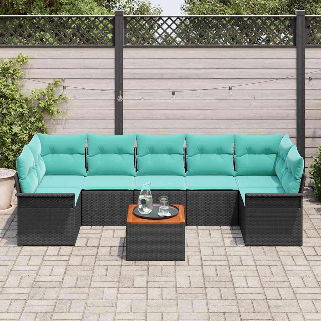 Set Divano da Giardino 8 pcs Nero e Turchese polyrattan | homemem39