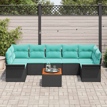 Set Divano da Giardino 8 pcs Nero e Turchese polyrattan | homemem39