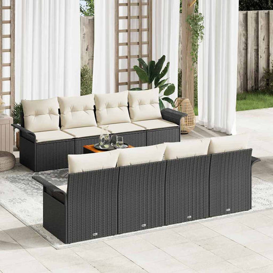 Set Divano da Giardino 9 pcs Nero e Crema polyrattan