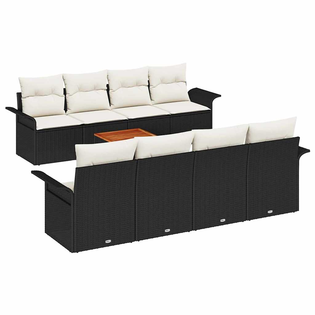 Set Divano da Giardino 9 pcs Nero e Crema polyrattan | homemem39