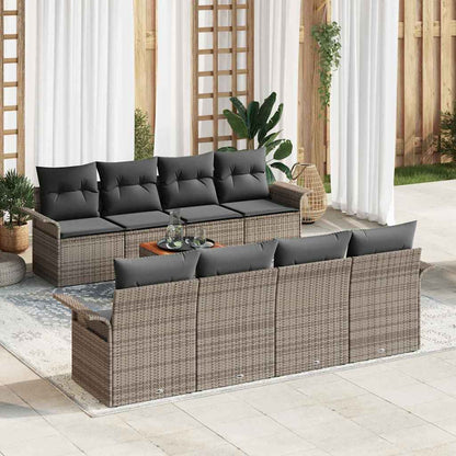 Set Divano da Giardino 9 pz Grigio polyrattan
