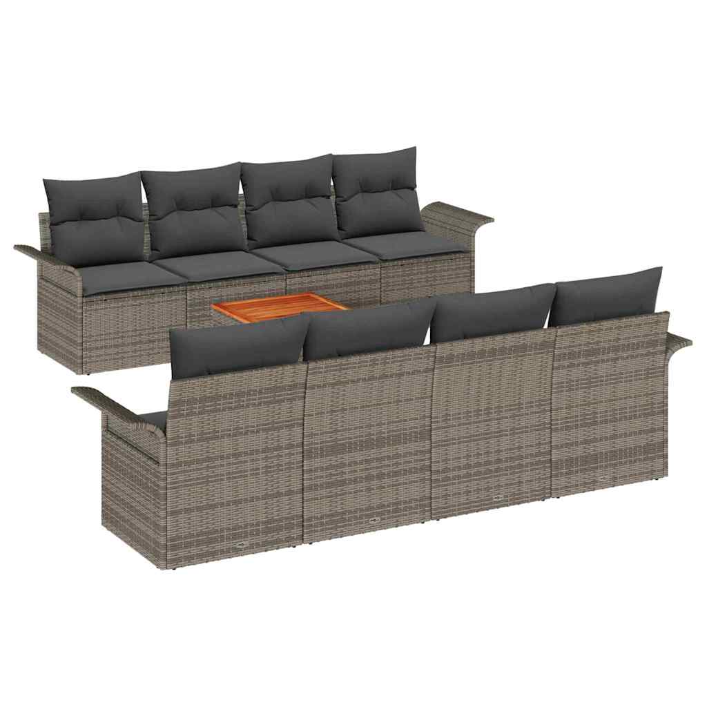 Set Divano da Giardino 9 pz Grigio polyrattan