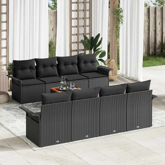 Set Divano da Giardino con archiviazione 9 pcs Nero polyrattan