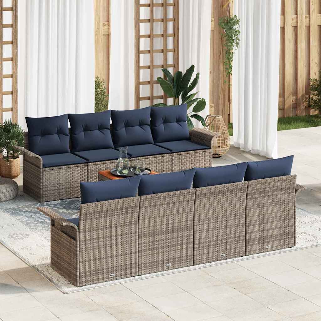 Set Divano da Giardino 9 pcs Grigio e Blu Navy polyrattan | homemem39