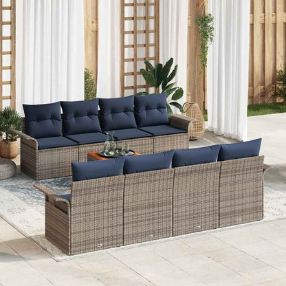 Set Divano da Giardino 9 pcs Grigio e Blu Navy polyrattan | homemem39