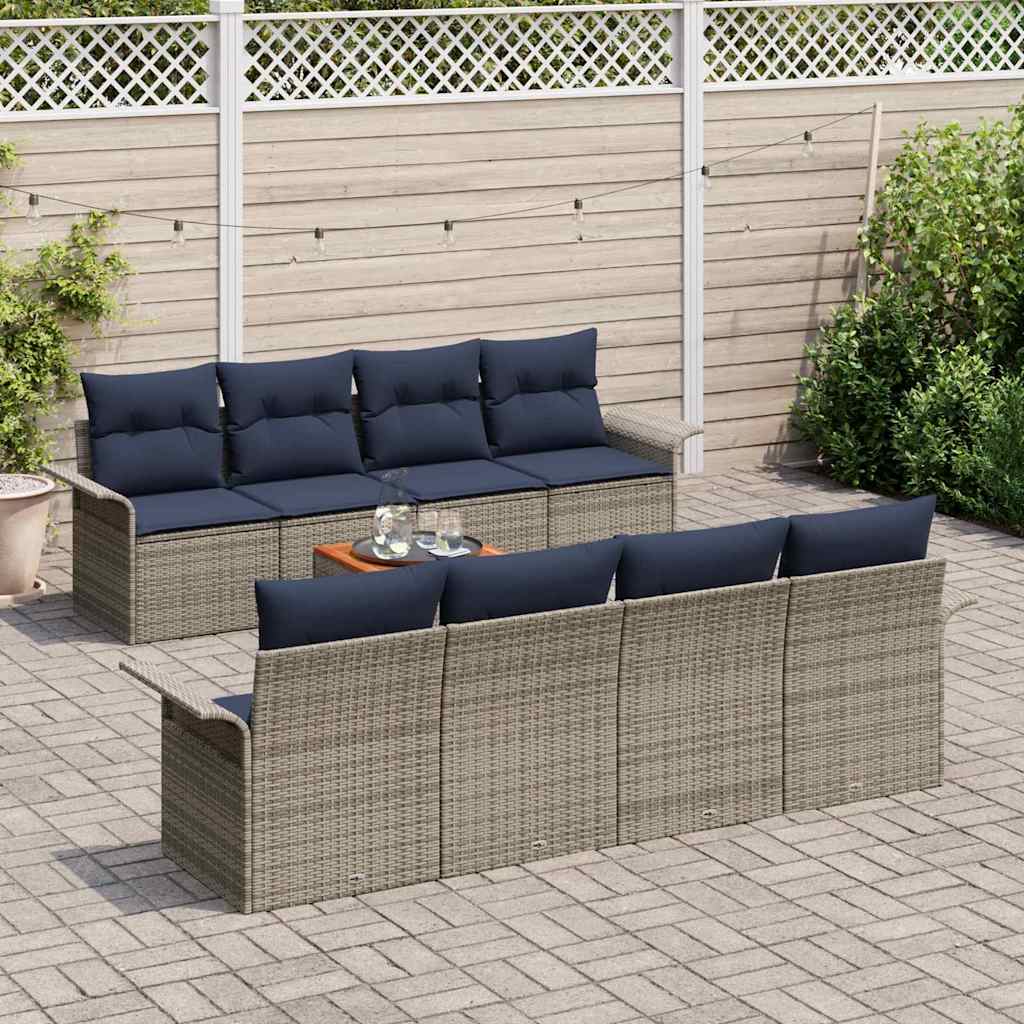 Set Divano da Giardino 9 pcs Grigio e Blu Navy polyrattan | homemem39