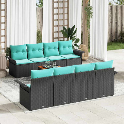 Set Divano da Giardino 9 pcs Nero e Turchese polyrattan | homemem39