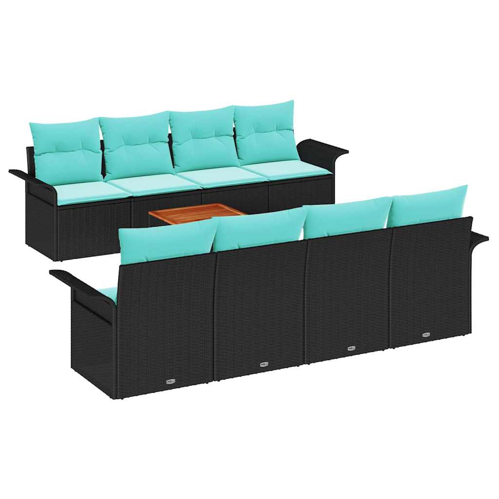 Set Divano da Giardino 9 pcs Nero e Turchese polyrattan | homemem39