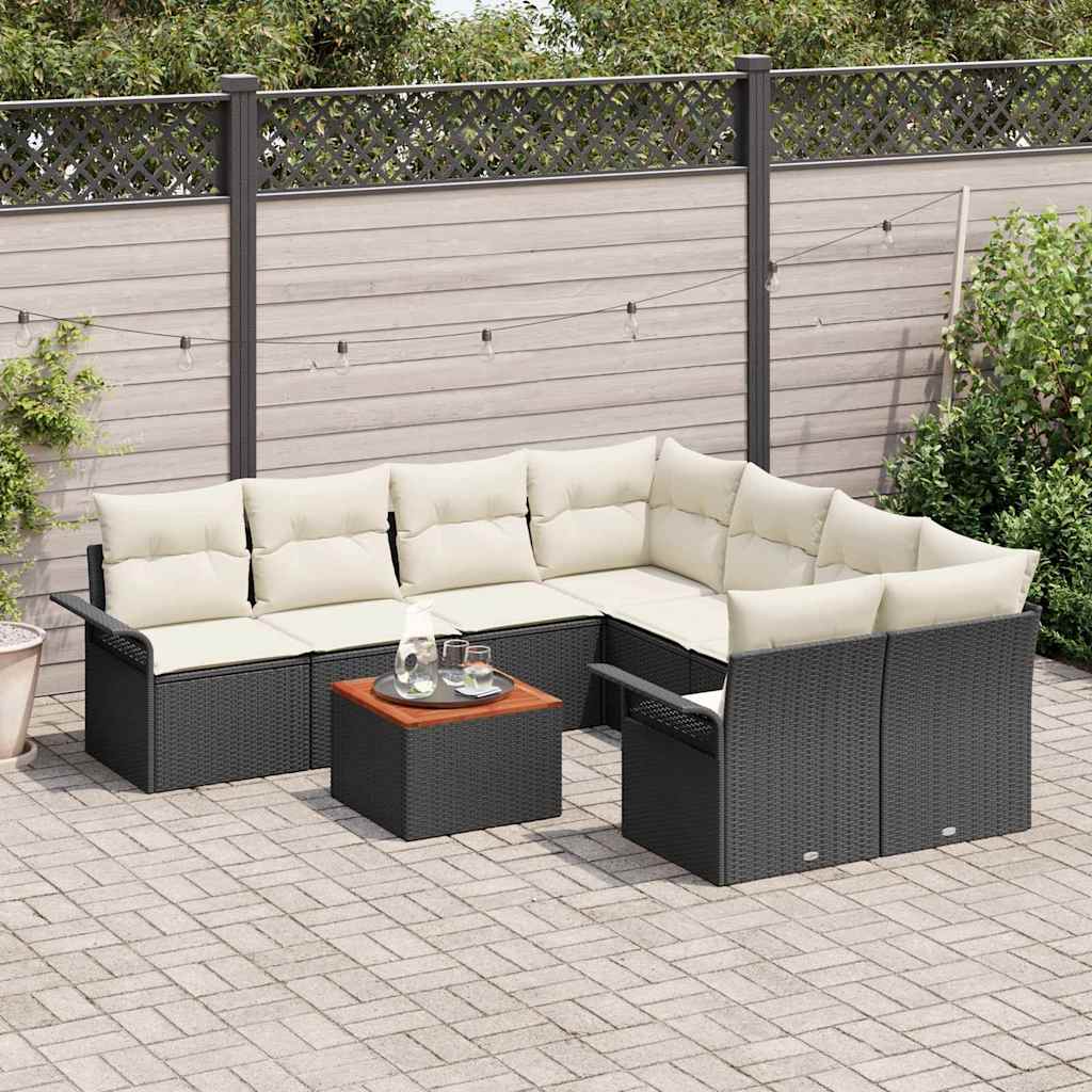 Set Divano da Giardino 9 pcs Nero e Crema polyrattan | homemem39