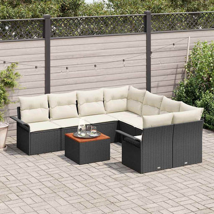 Set Divano da Giardino 9 pcs Nero e Crema polyrattan | homemem39