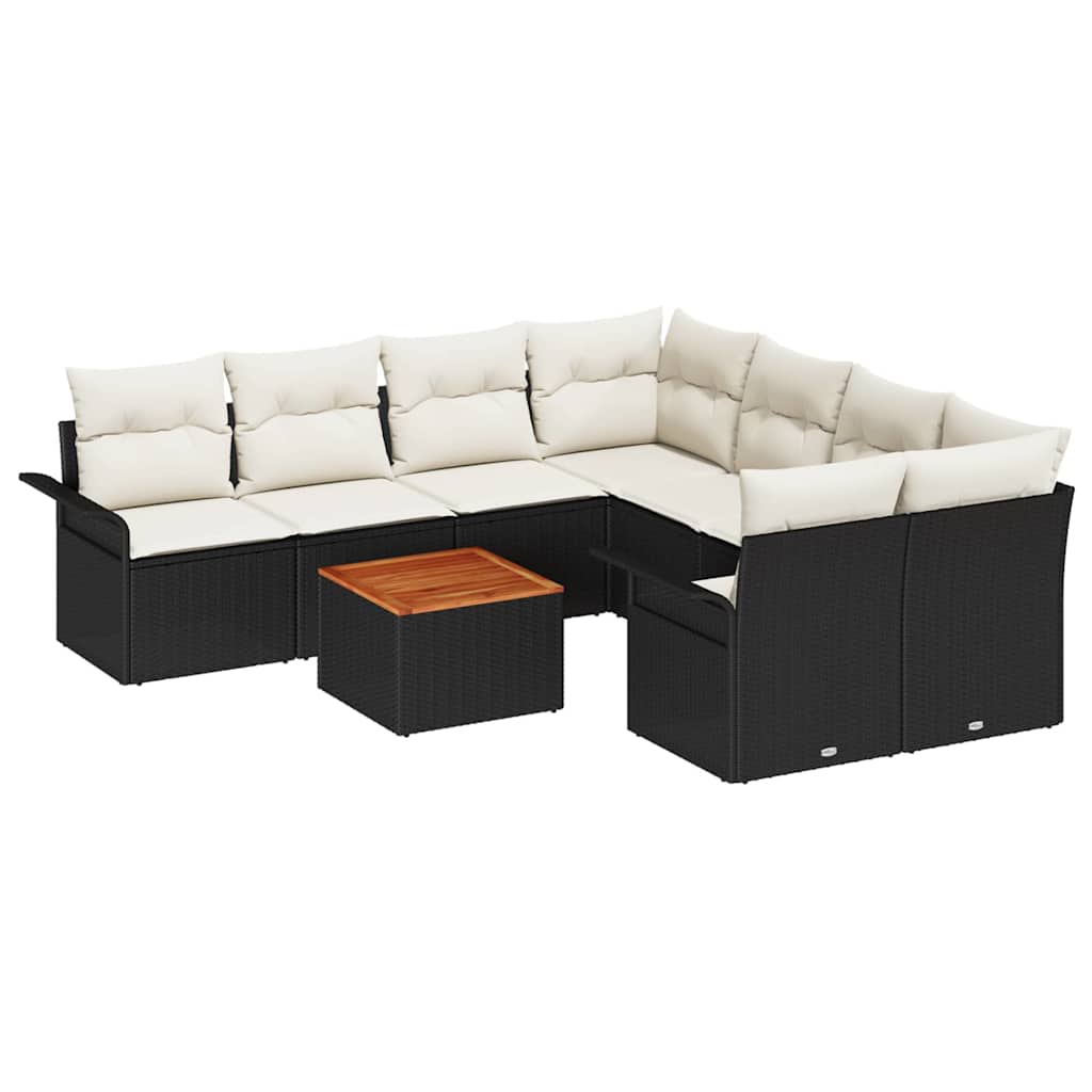 Set Divano da Giardino 9 pcs Nero e Crema polyrattan | homemem39