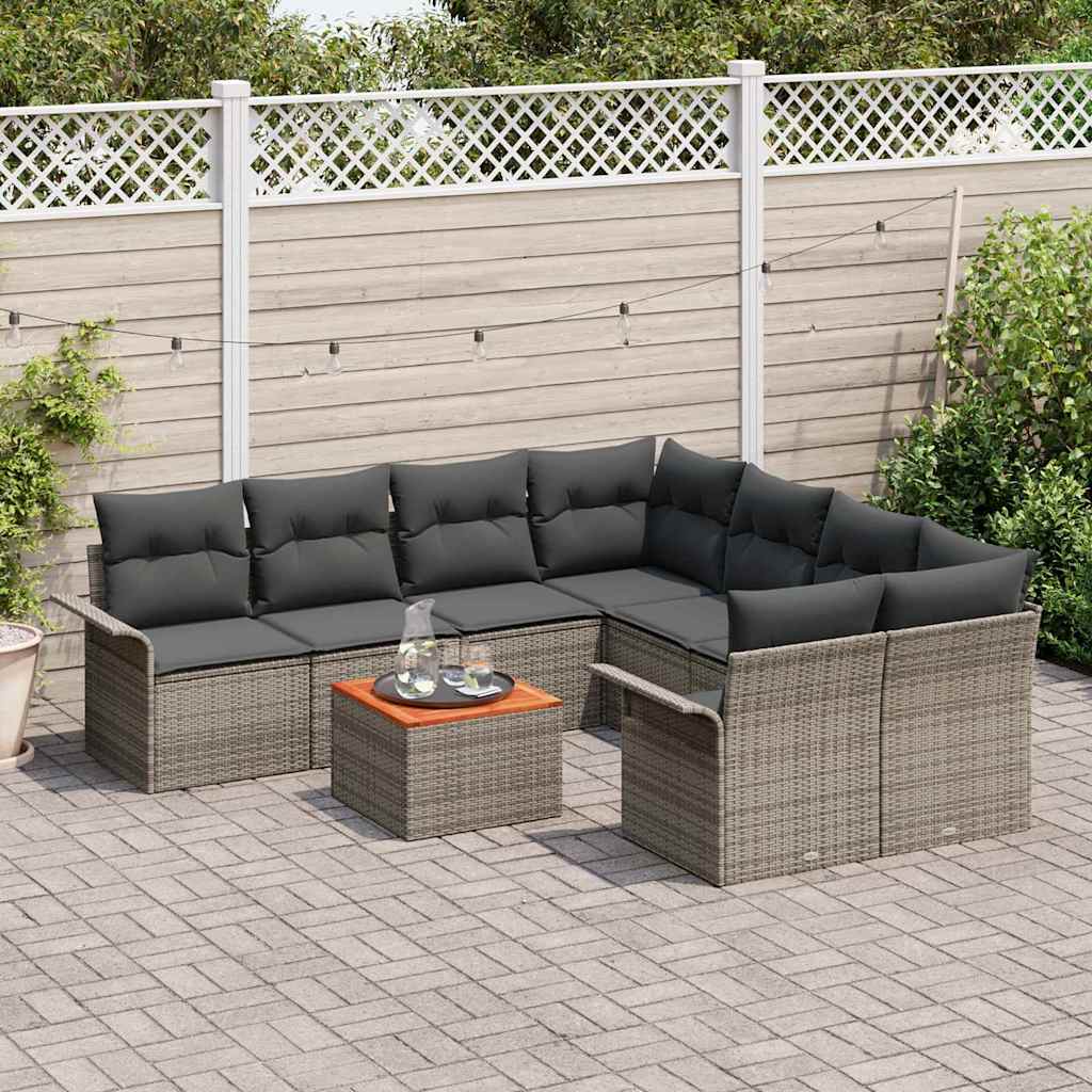 Set Divano da Giardino 9 pz 8-Numero di posti Grigio polyrattan