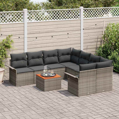 Set Divano da Giardino 9 pz 8-Numero di posti Grigio polyrattan