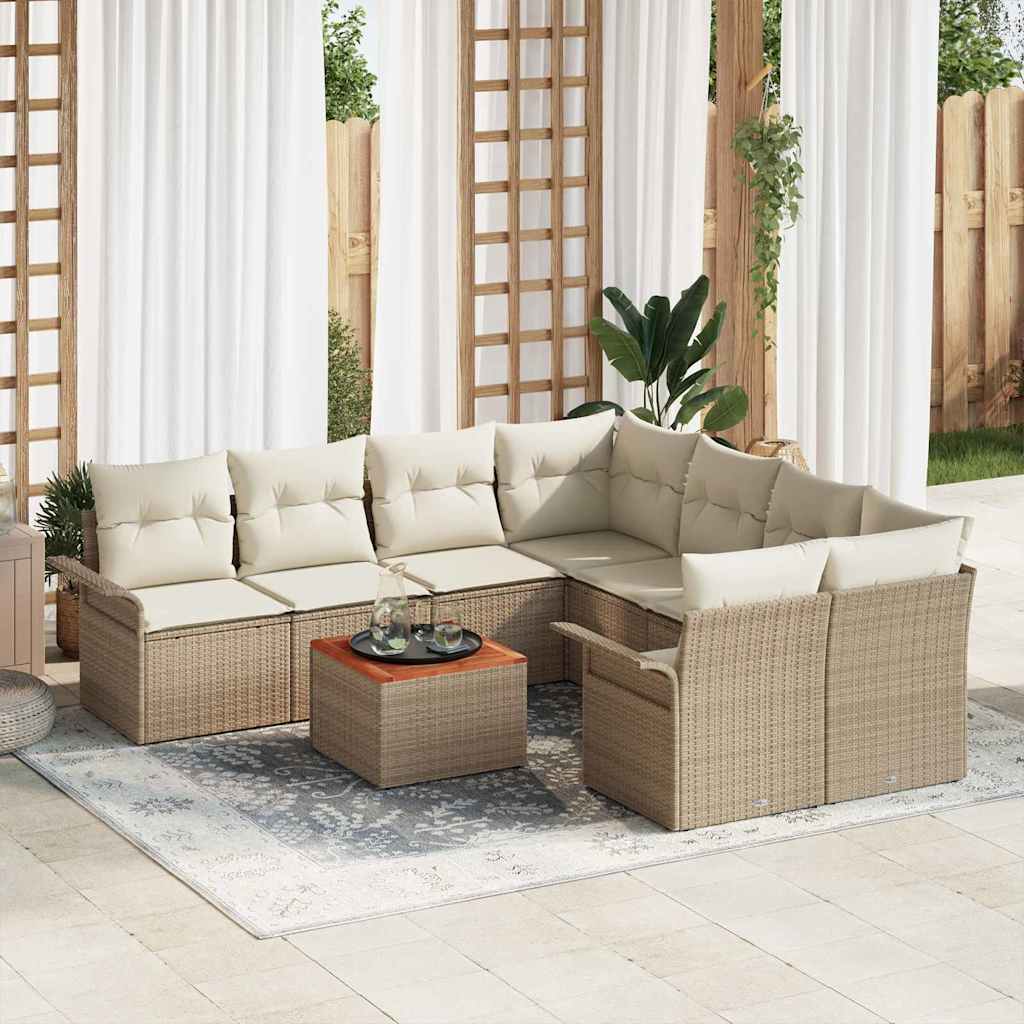 Set Divano da Giardino 9 pcs Beige e Crema polyrattan | homemem39