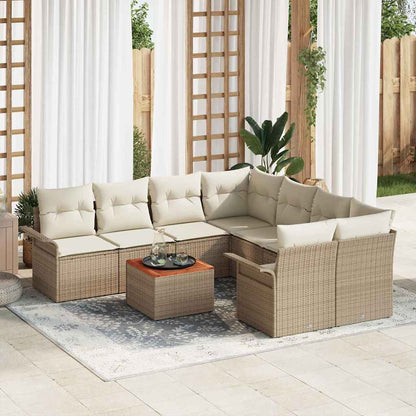 Set Divano da Giardino 9 pcs Beige e Crema polyrattan | homemem39