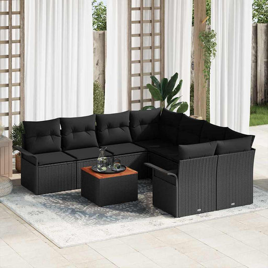 Set Divano da Giardino con archiviazione 9 pcs Nero polyrattan