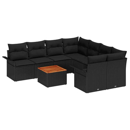 Set Divano da Giardino 9 pz 8-Numero di posti Nero polyrattan