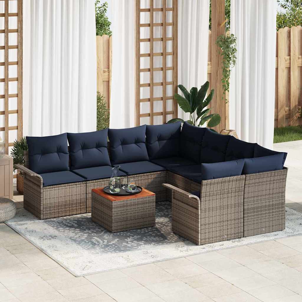 Set Divano da Giardino 9 pcs Grigio e Blu Navy polyrattan | homemem39