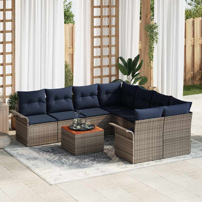 Set Divano da Giardino 9 pcs Grigio e Blu Navy polyrattan | homemem39