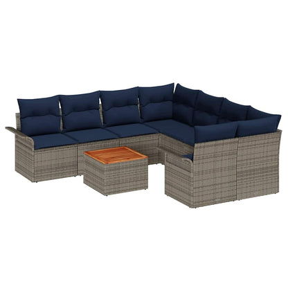 Set Divano da Giardino 9 pcs Grigio e Blu Navy polyrattan | homemem39