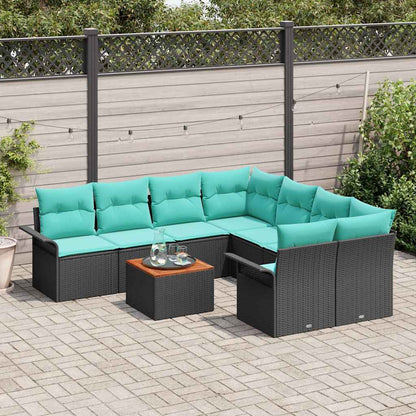 Set Divano da Giardino 9 pcs Nero e Turchese polyrattan | homemem39