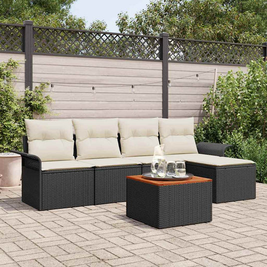 Set Divano da Giardino 6 pcs Nero e Crema polyrattan