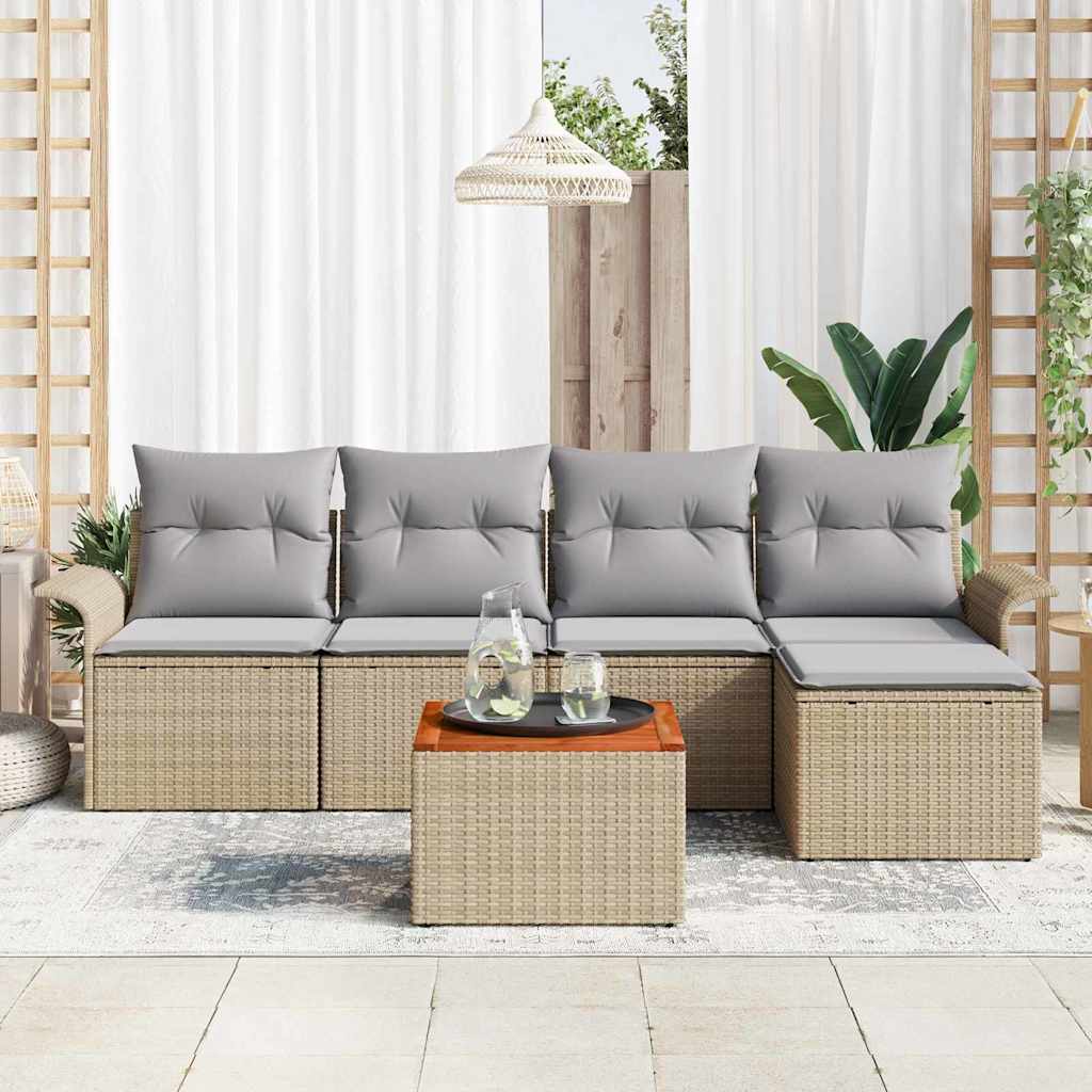 Set Divano da Giardino 6 pz Beige e Grigio Chiaro polyrattan