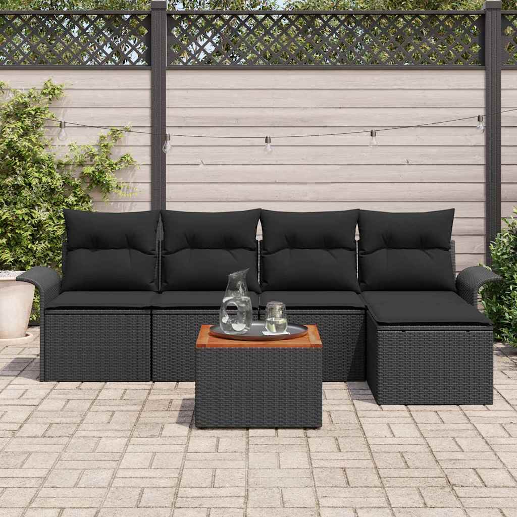 Set Divano da Giardino 6 pz Nero polyrattan