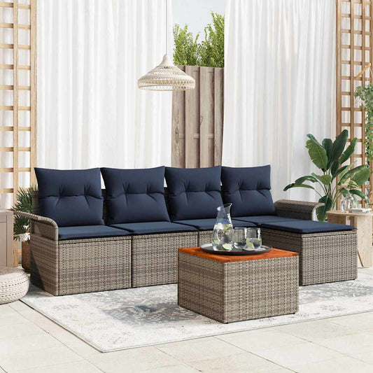 Set Divano da Giardino 6 pcs Grigio e Blu Navy polyrattan