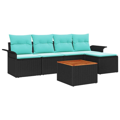 Set Divano da Giardino 6 pcs Nero e Turchese polyrattan