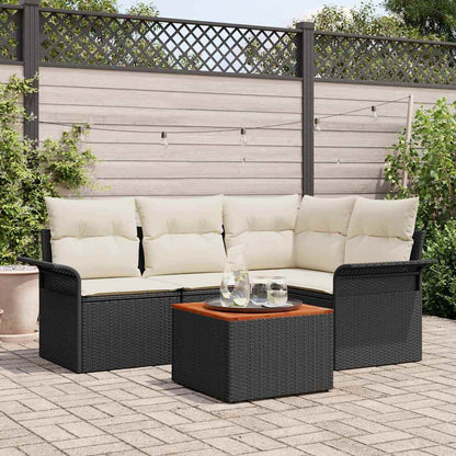 Set Divano da Giardino 5 pcs Nero e Crema polyrattan | homemem39