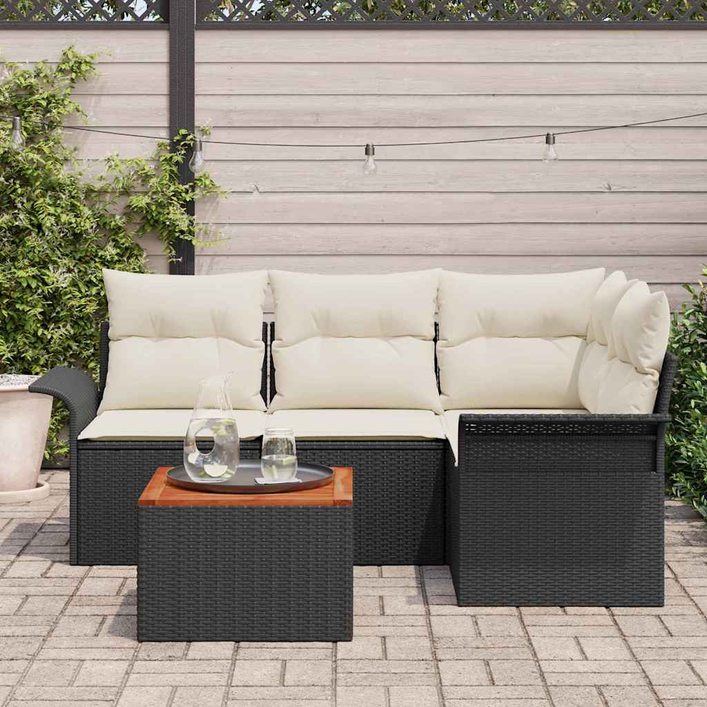 Set Divano da Giardino 5 pcs Nero e Crema polyrattan | homemem39