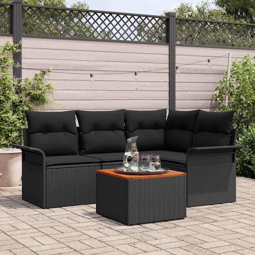 Set Divano da Giardino 5 pz 4-Numero di posti Nero polyrattan