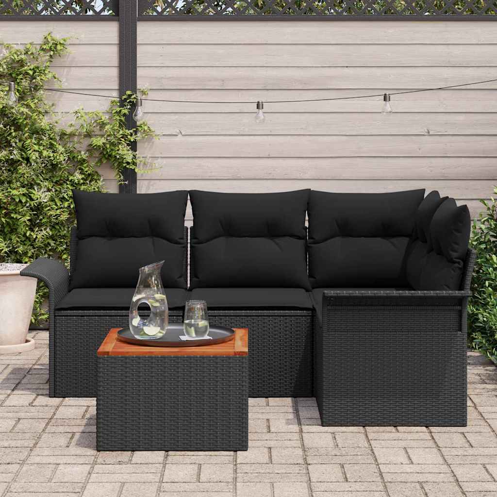 Set Divano da Giardino 5 pz 4-Numero di posti Nero polyrattan