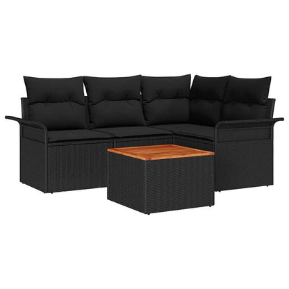 Set Divano da Giardino 5 pz 4-Numero di posti Nero polyrattan