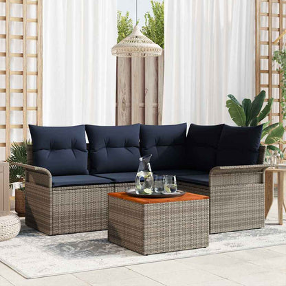 Set Divano da Giardino 5 pcs Grigio e Blu Navy polyrattan | homemem39