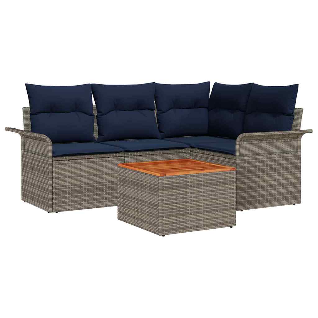 Set Divano da Giardino 5 pcs Grigio e Blu Navy polyrattan | homemem39