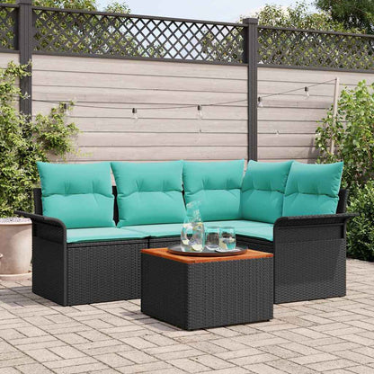 Set Divano da Giardino 5 pcs Nero e Turchese polyrattan | homemem39