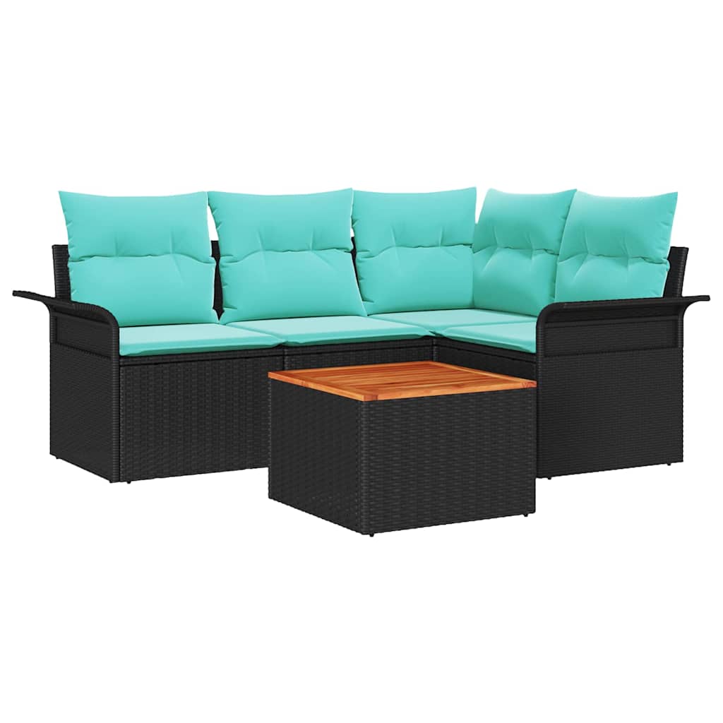 Set Divano da Giardino 5 pcs Nero e Turchese polyrattan | homemem39