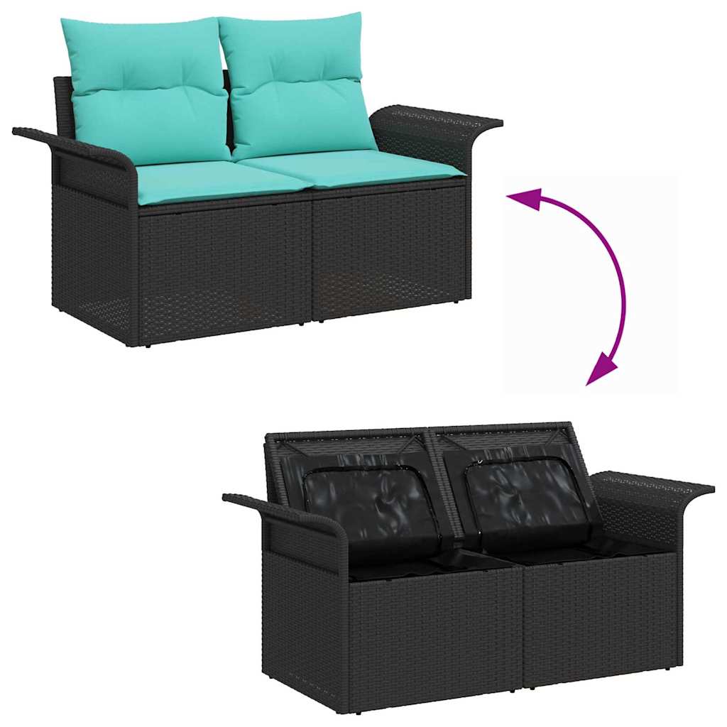 Set Divano da Giardino 5 pcs Nero e Turchese polyrattan | homemem39