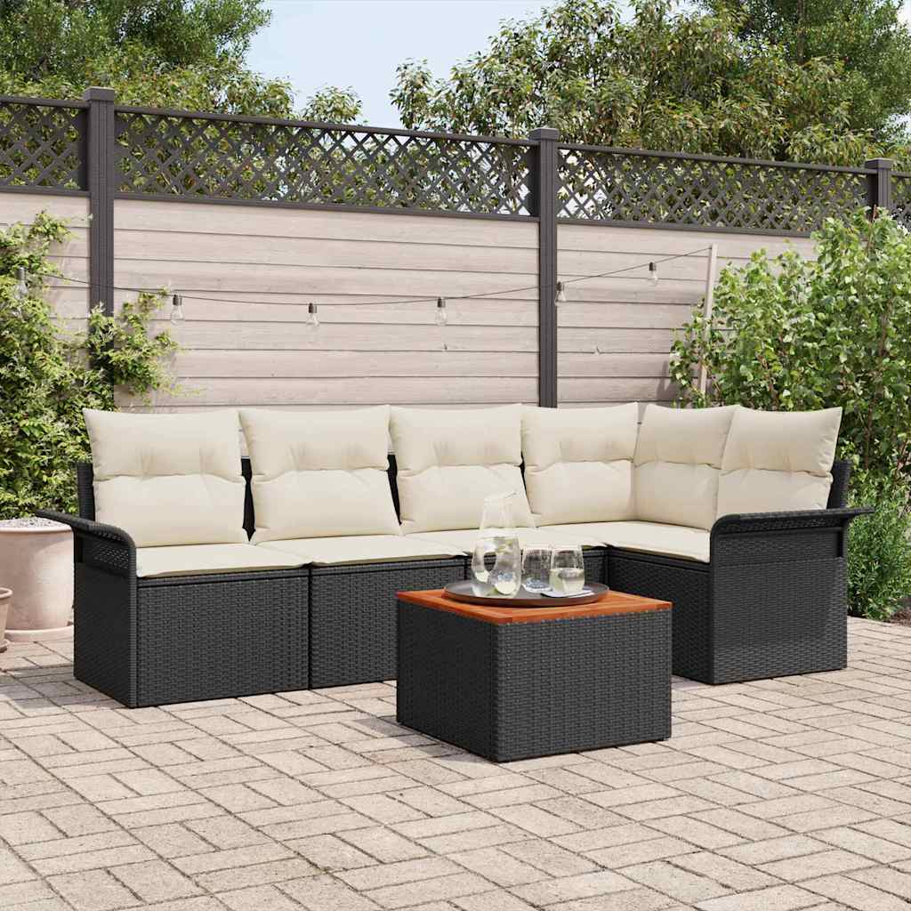 Set Divano da Giardino 6 pcs Nero e Crema polyrattan | homemem39