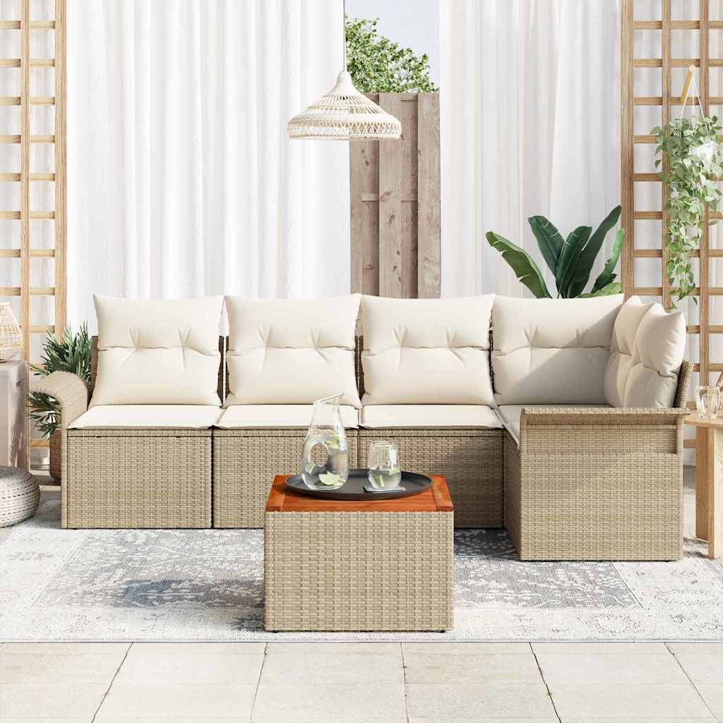 Set Divano da Giardino 6 pcs Beige e Crema polyrattan | homemem39