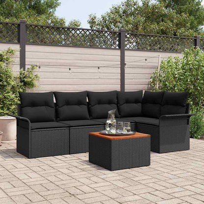 Set Divano da Giardino 6 pz 5-Numero di posti Nero polyrattan