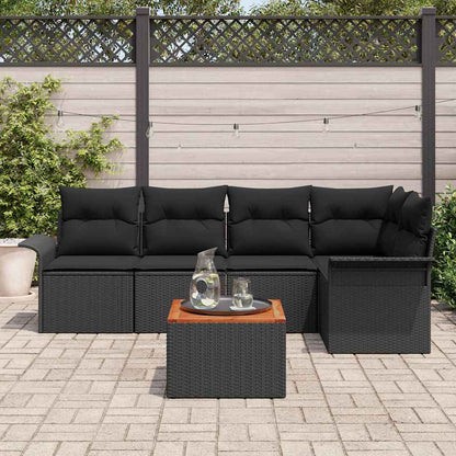 Set Divano da Giardino 6 pz 5-Numero di posti Nero polyrattan