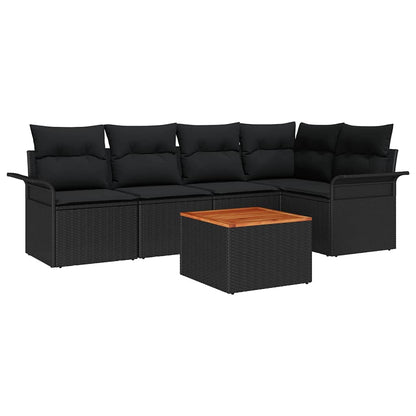 Set Divano da Giardino 6 pz 5-Numero di posti Nero polyrattan